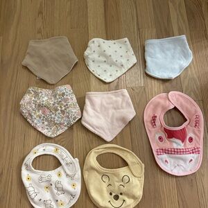 NWOT Bundle of 8 Assorted Baby Bibs Set - Pink, Cream, Blue, and Brown